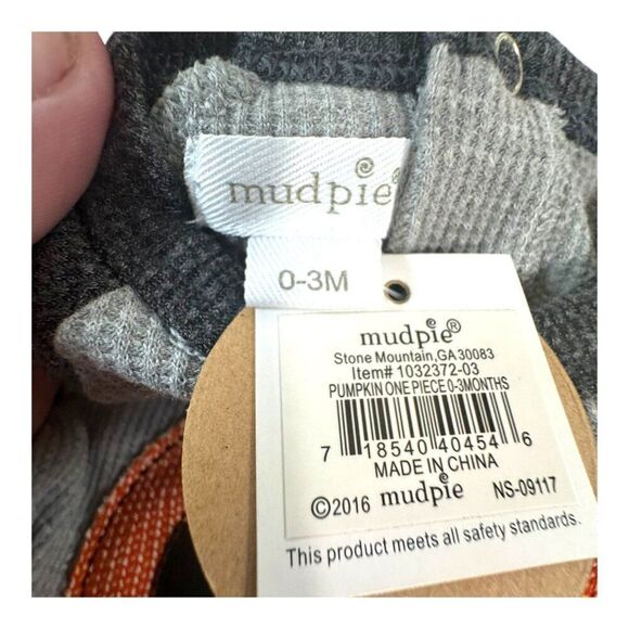 Mud Pie Pumpkin One Piece Outfit 0-3M Gray Orange Halloween Thanksgiving NEW - Picture 5 of 6